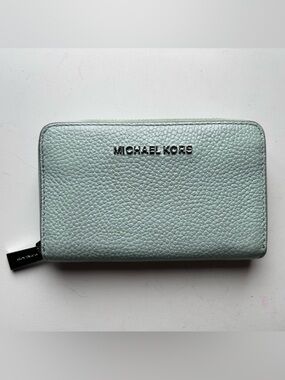 Michael Kors Small Light Mint Pebbled Leather Zip Wallet